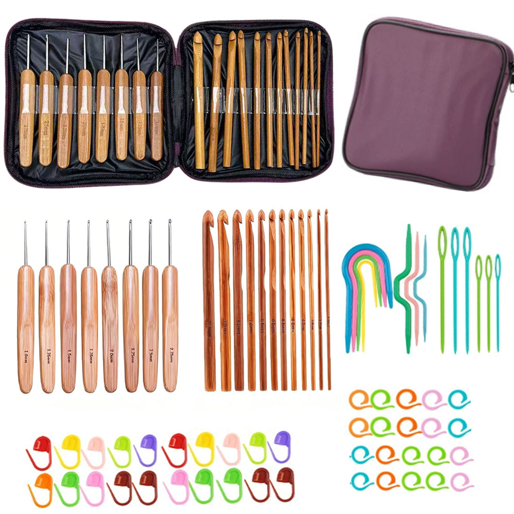 74pcs Bamboo Crochet Hooks Set - Sewing Kit recension och pris